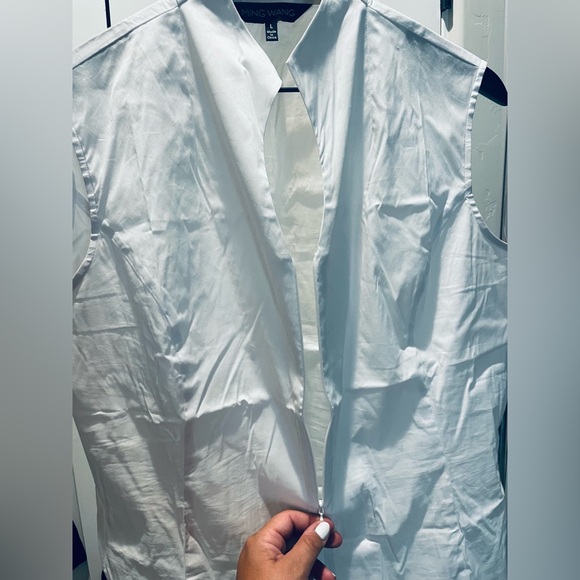 Ming Wang Mandarin Collar Sleeveless Zipper Front Cotton Blend Washable L Blouse - Picture 4 of 8